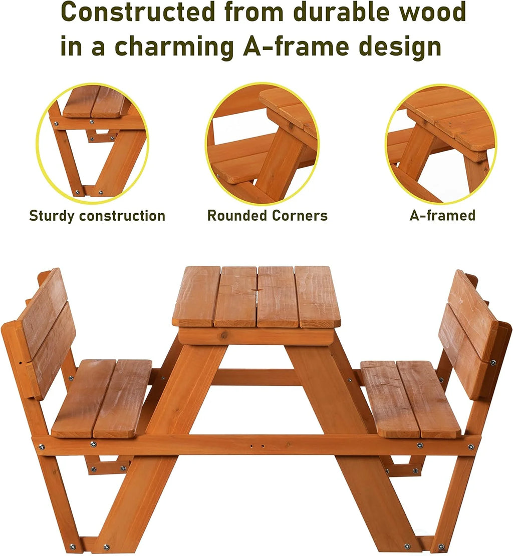 Wooden Kids Picnic Bench With Backrest J9909