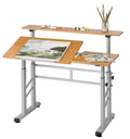 Medium Oak Height-Adjustable Drafting Table R2911