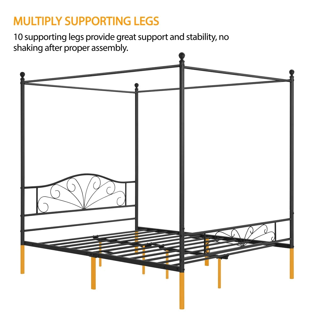 Queen Size Black Metal Canopy Platform Bed K192036