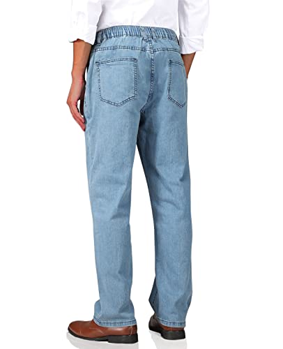 Mens Elastic Waist Jeans Relaxed Fit with Zipper and Button X83679