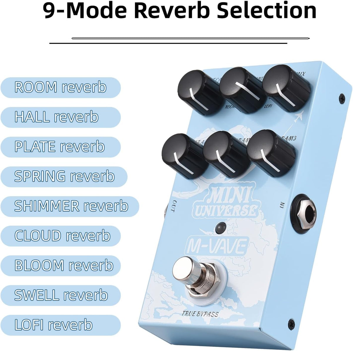 Digital Reverb Pedal with 9-Mode Reverb Selection for Guitar Bass L52801