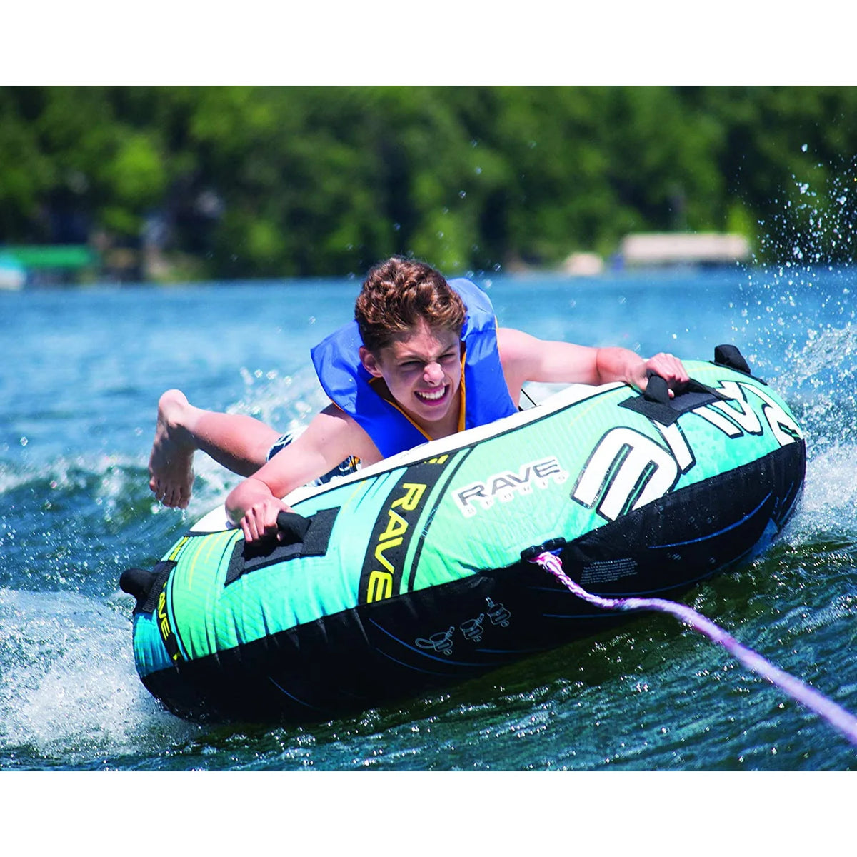 54 Inch 1 Rider Inflatable Towable Water Ski Tube with 4 Handles, Blue X2330