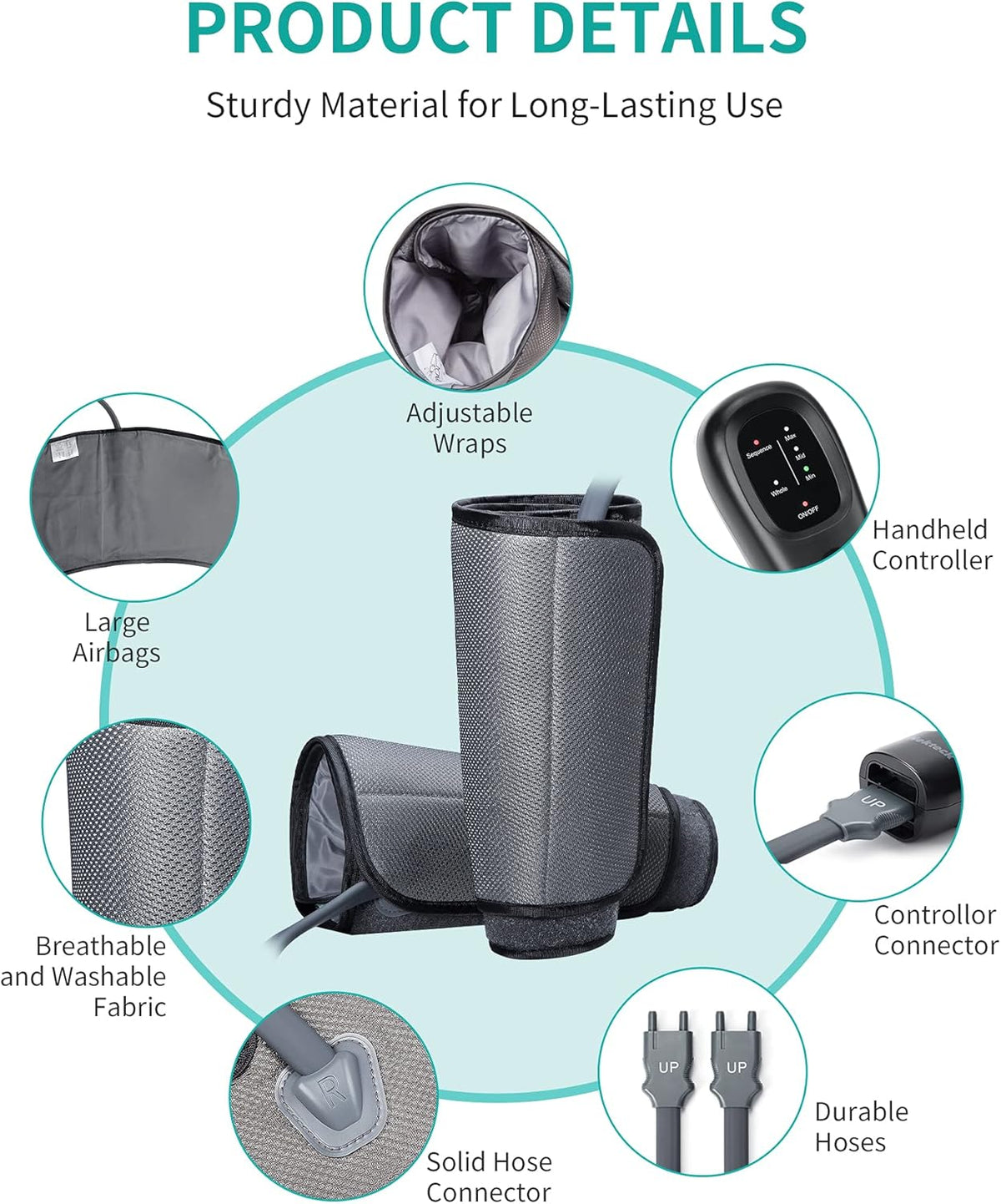 Air Compression Leg Massager with Handheld Controller, 2 Modes 3 Intensity Levels L624