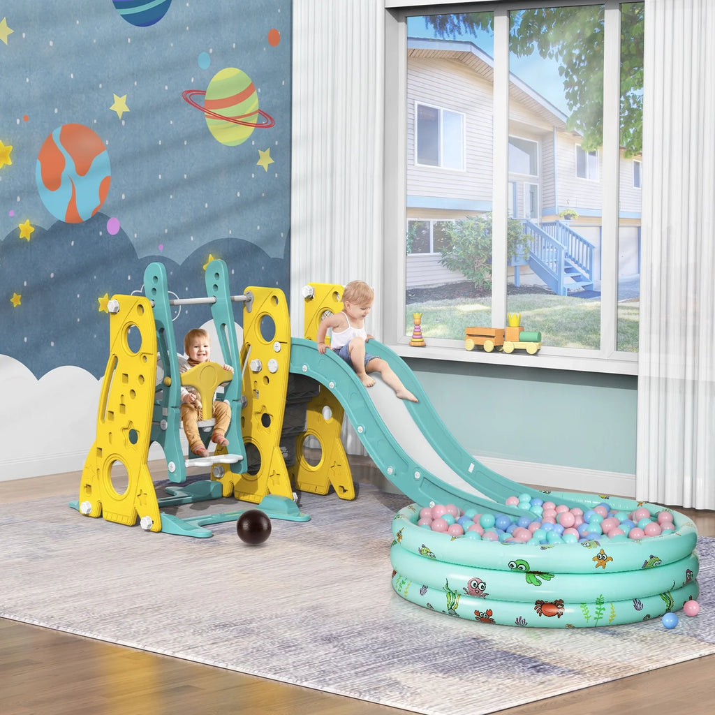 6 in 1 Toddler Slide and Swing Set with Basketball Hoop G62021