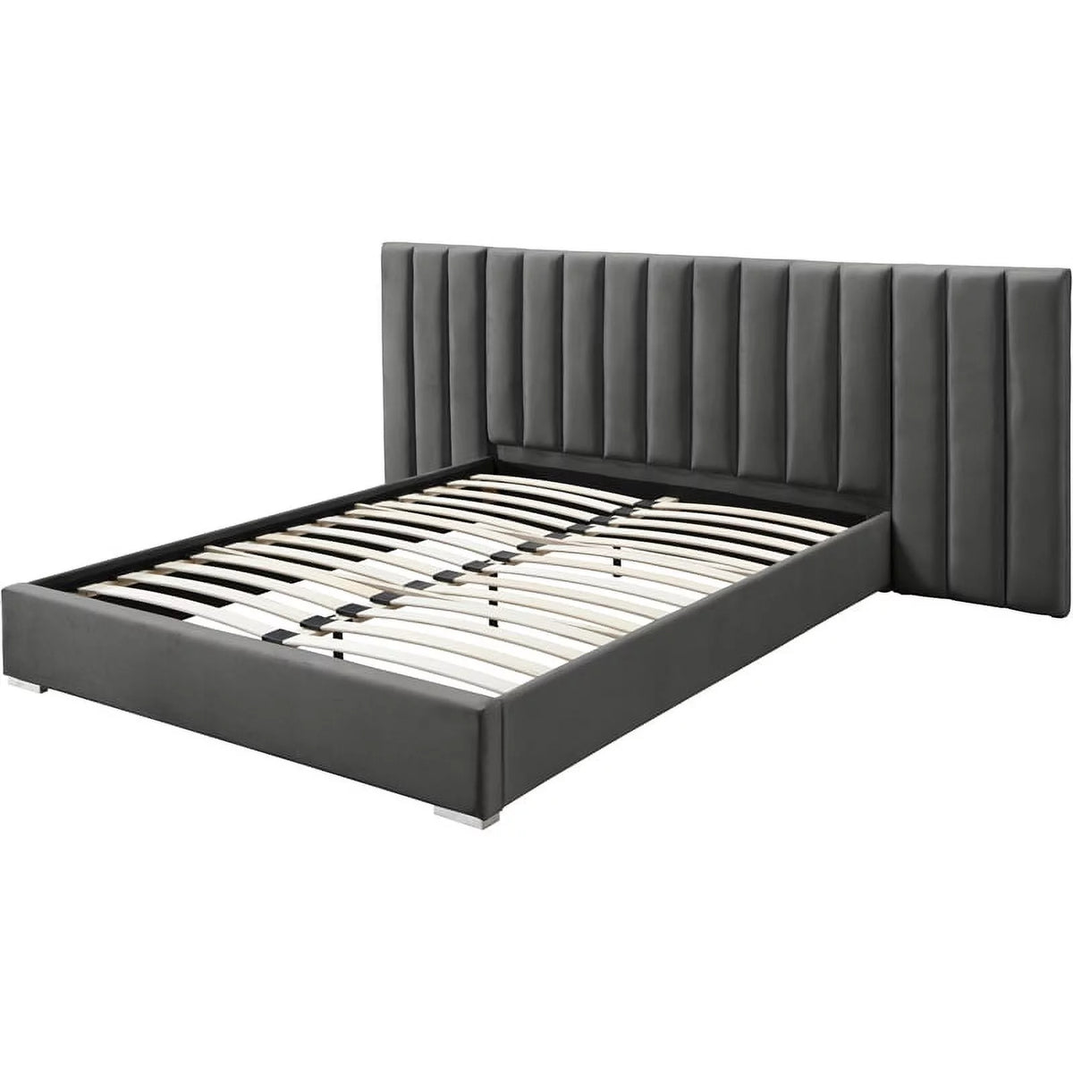 Gray Velvet Queen Bed with Chrome Metal Legs E359166