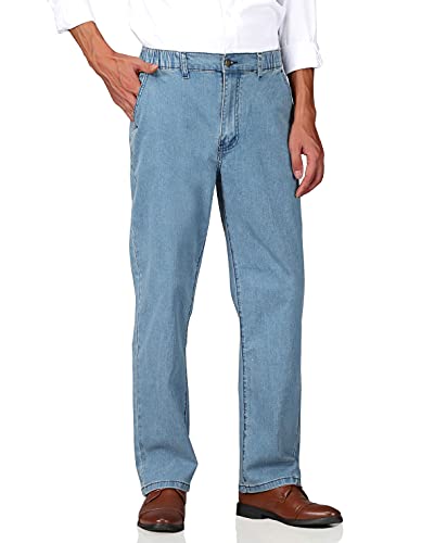 Mens Elastic Waist Jeans Relaxed Fit with Zipper and Button X83679