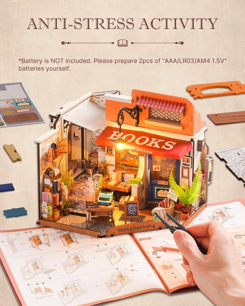 DIY Miniature House Kit 1:20 Scale Bookstore with LED Lights G736