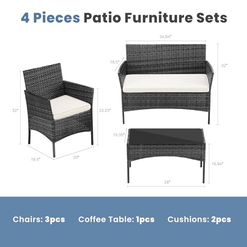 Black 4 Piece Outdoor Wicker Patio Furniture Set with Coffee Table and Sofa T77759
