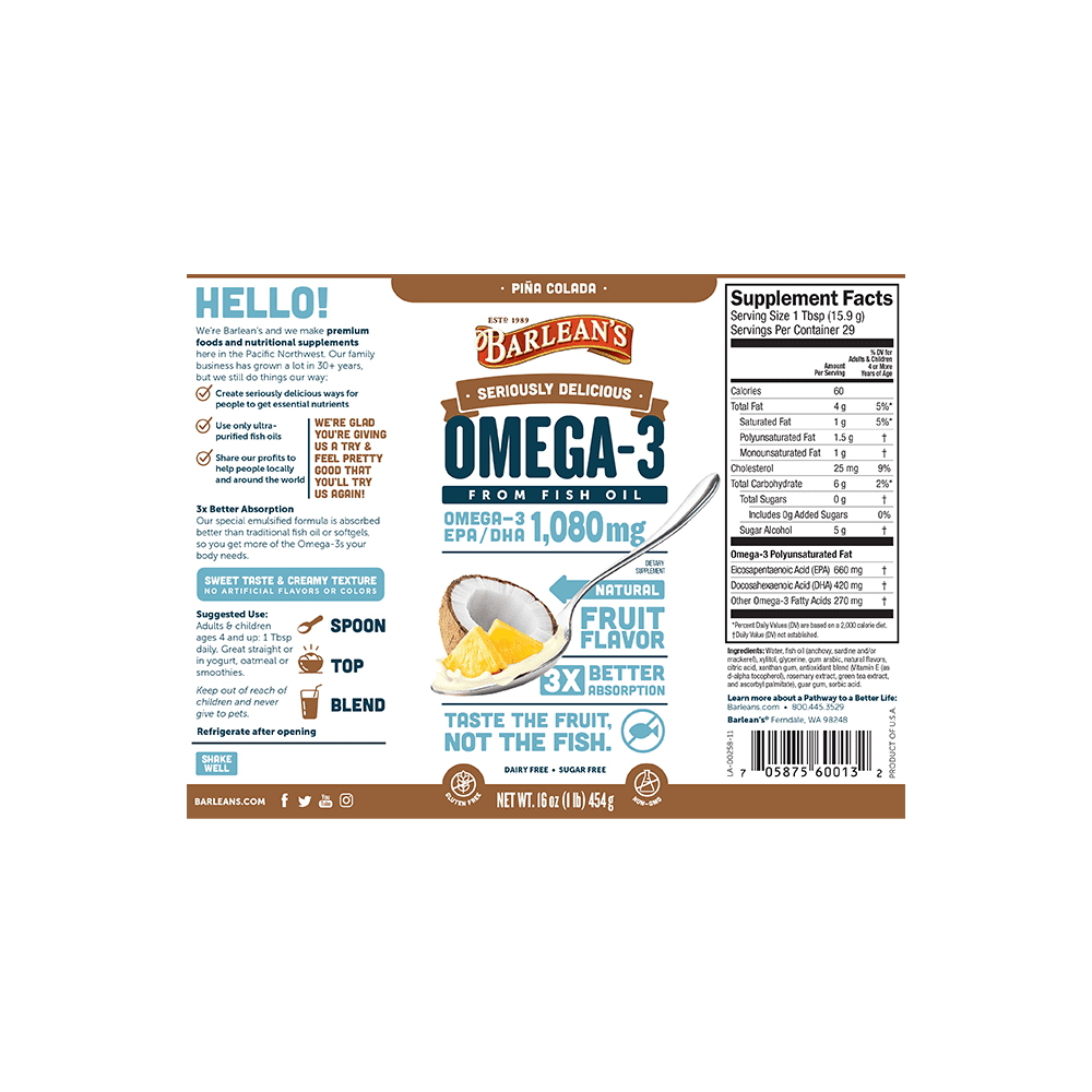 Pina Colada Omega 3 Fish Oil 1500mg 16 oz K92051