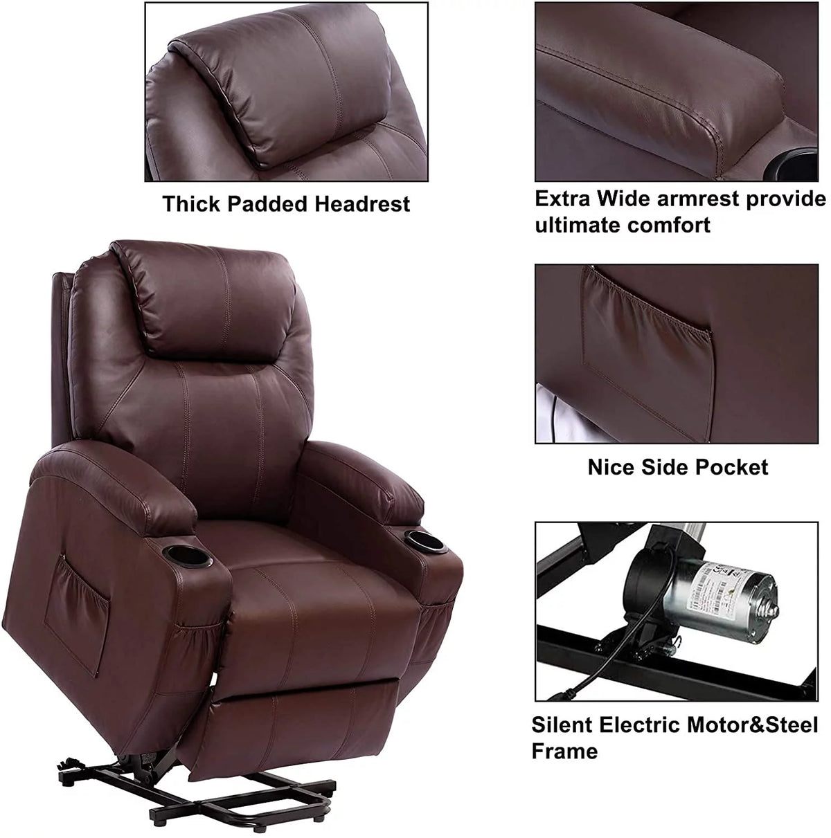 PU Leather Heated Power Lift Massage Recliner Chair A663