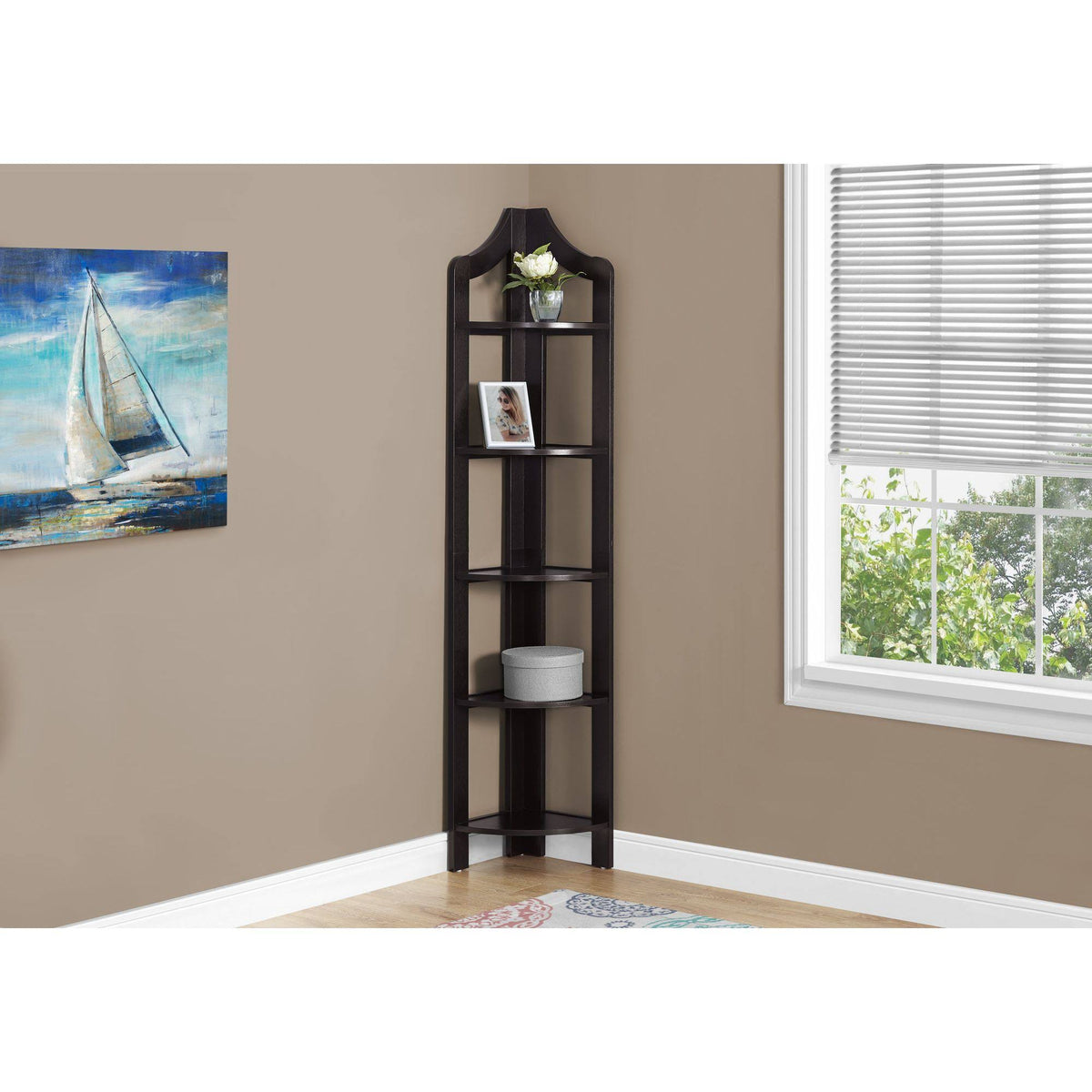 Cappuccino Brown 5 Shelves Corner Bookcase A89385
