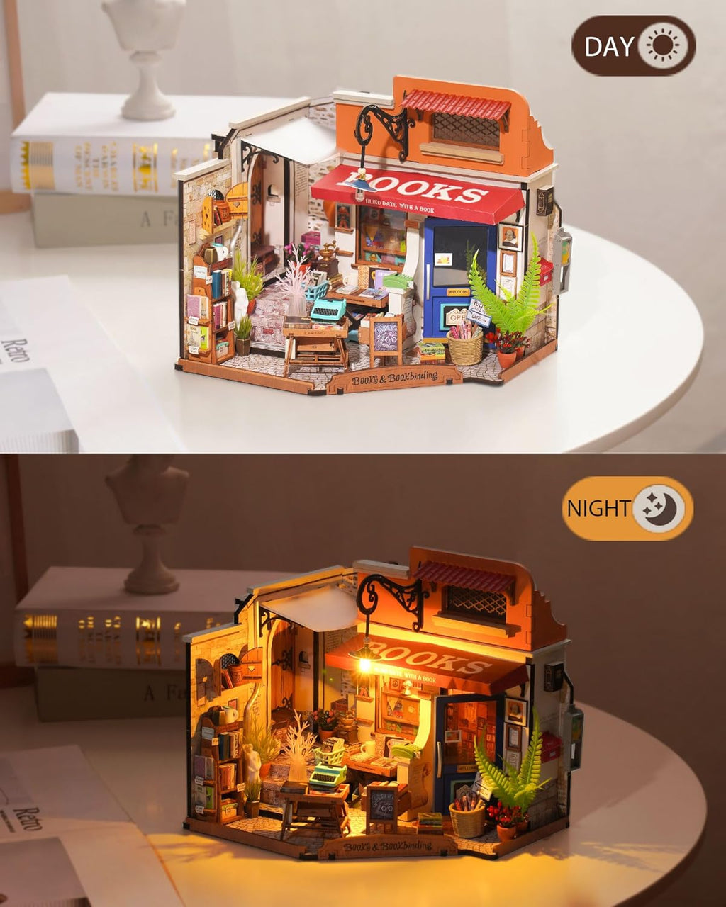 DIY Miniature House Kit 1:20 Scale Bookstore with LED Lights G736