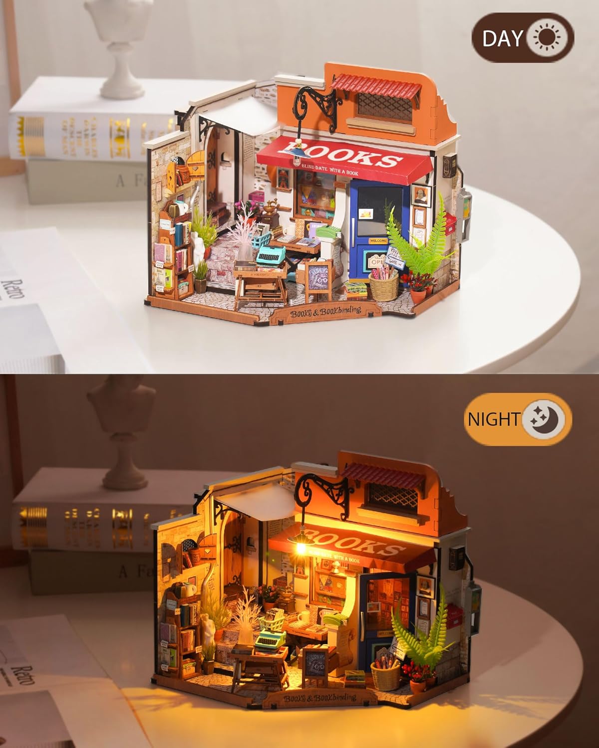 DIY Miniature House Kit 1:20 Scale Bookstore with LED Lights G736