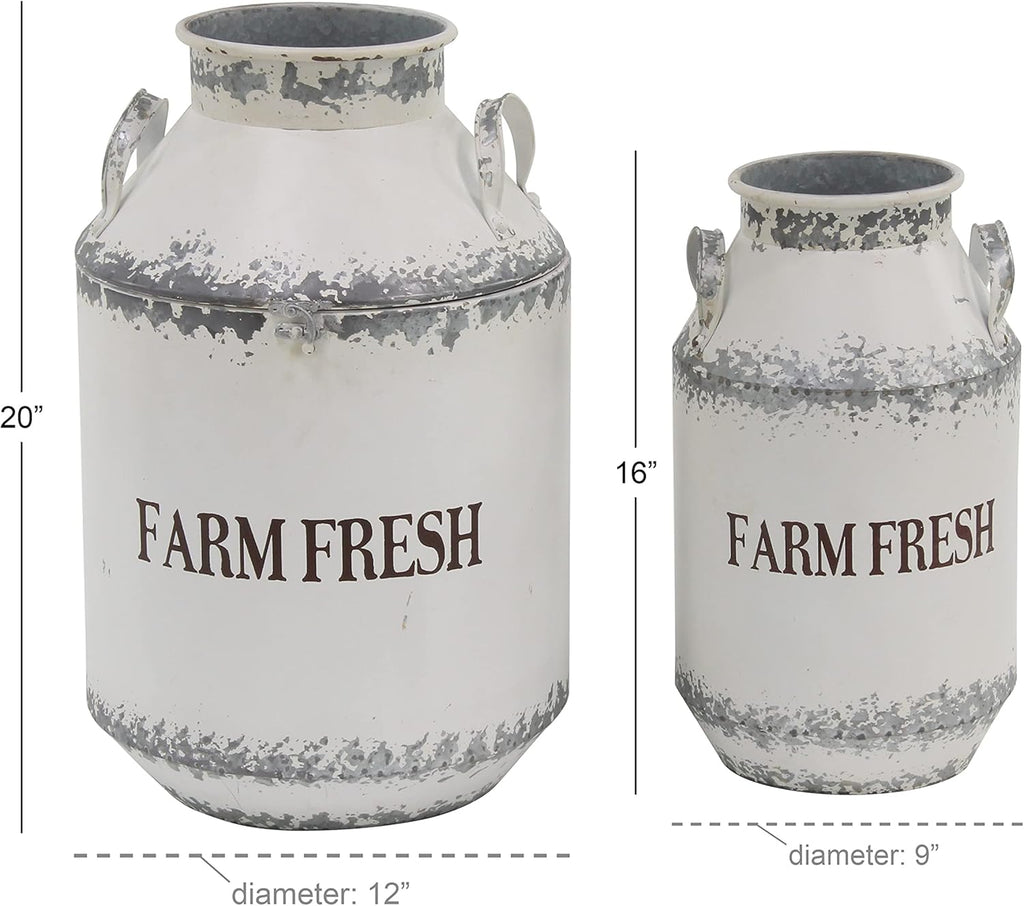 White Brown Decorative Milk Can J5677