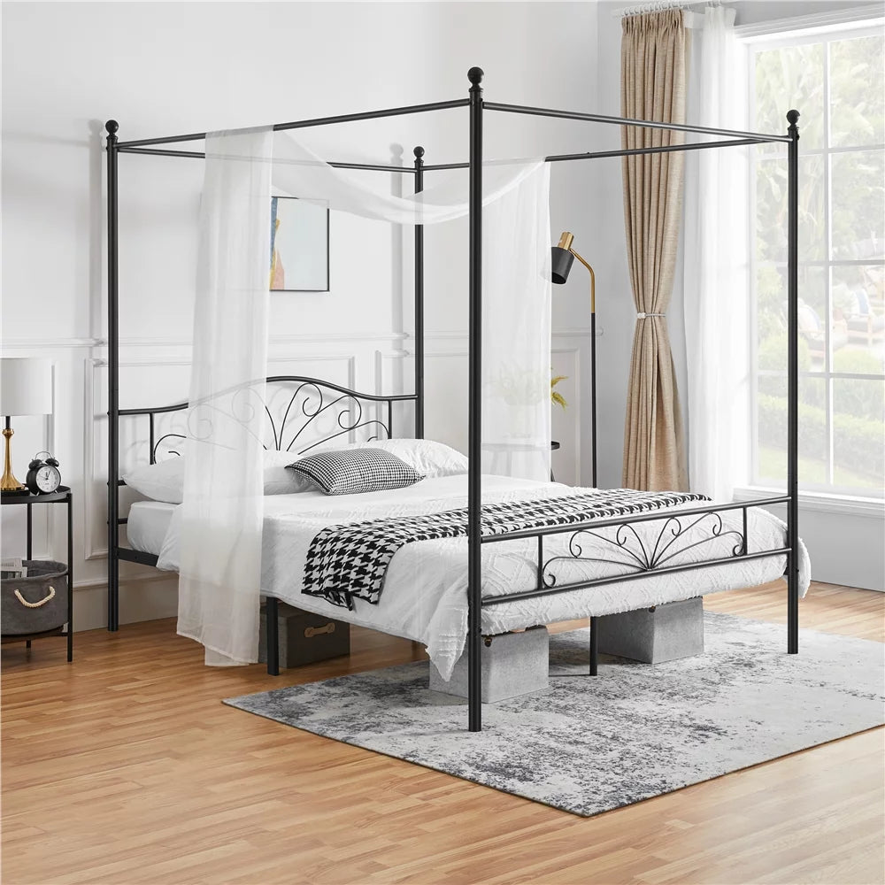Queen Size Black Metal Canopy Platform Bed K192036