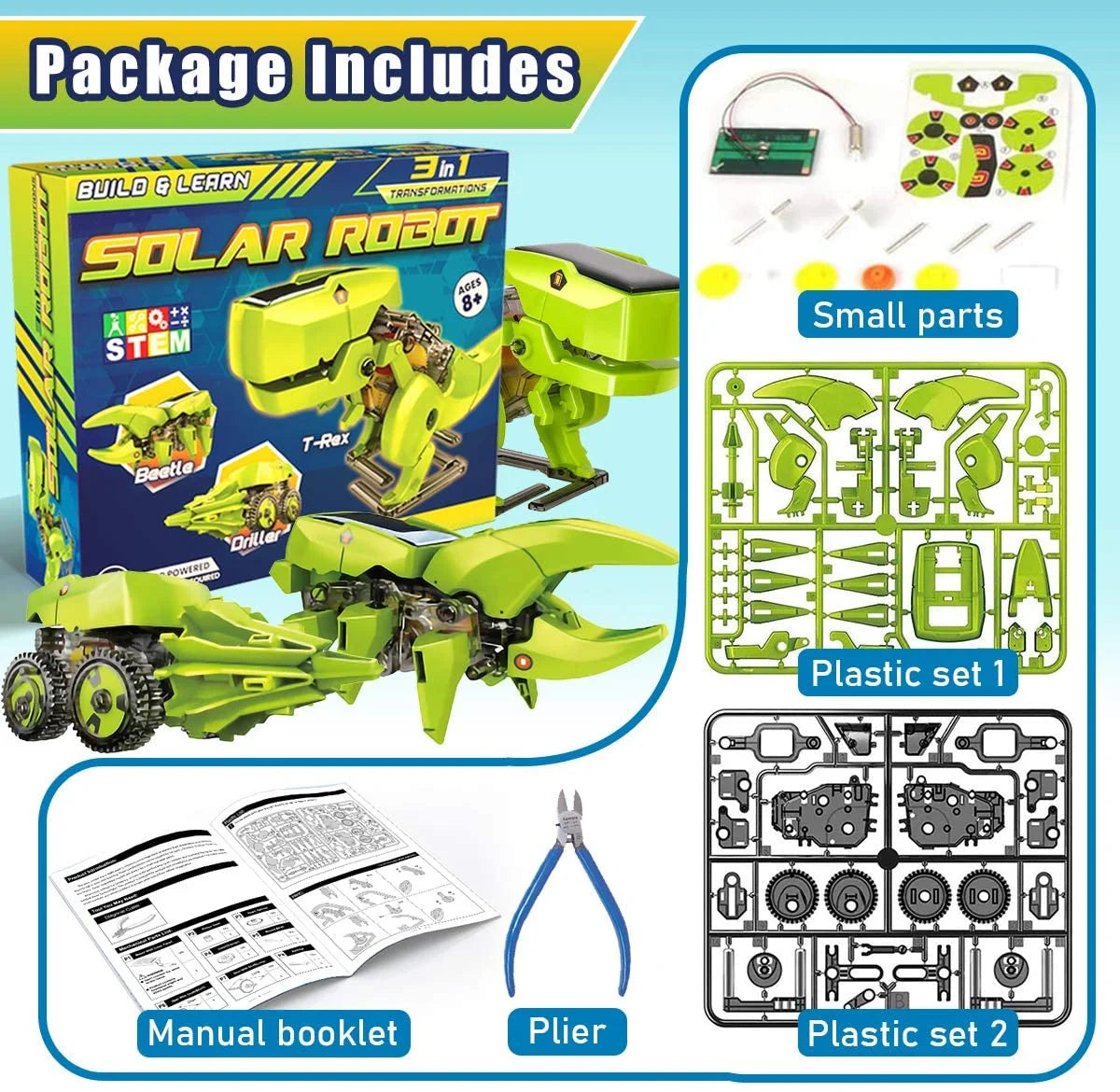 3 in 1 Solar STEM Robot Building Kit for Kids Ages 8 9 10 11 12 B9205