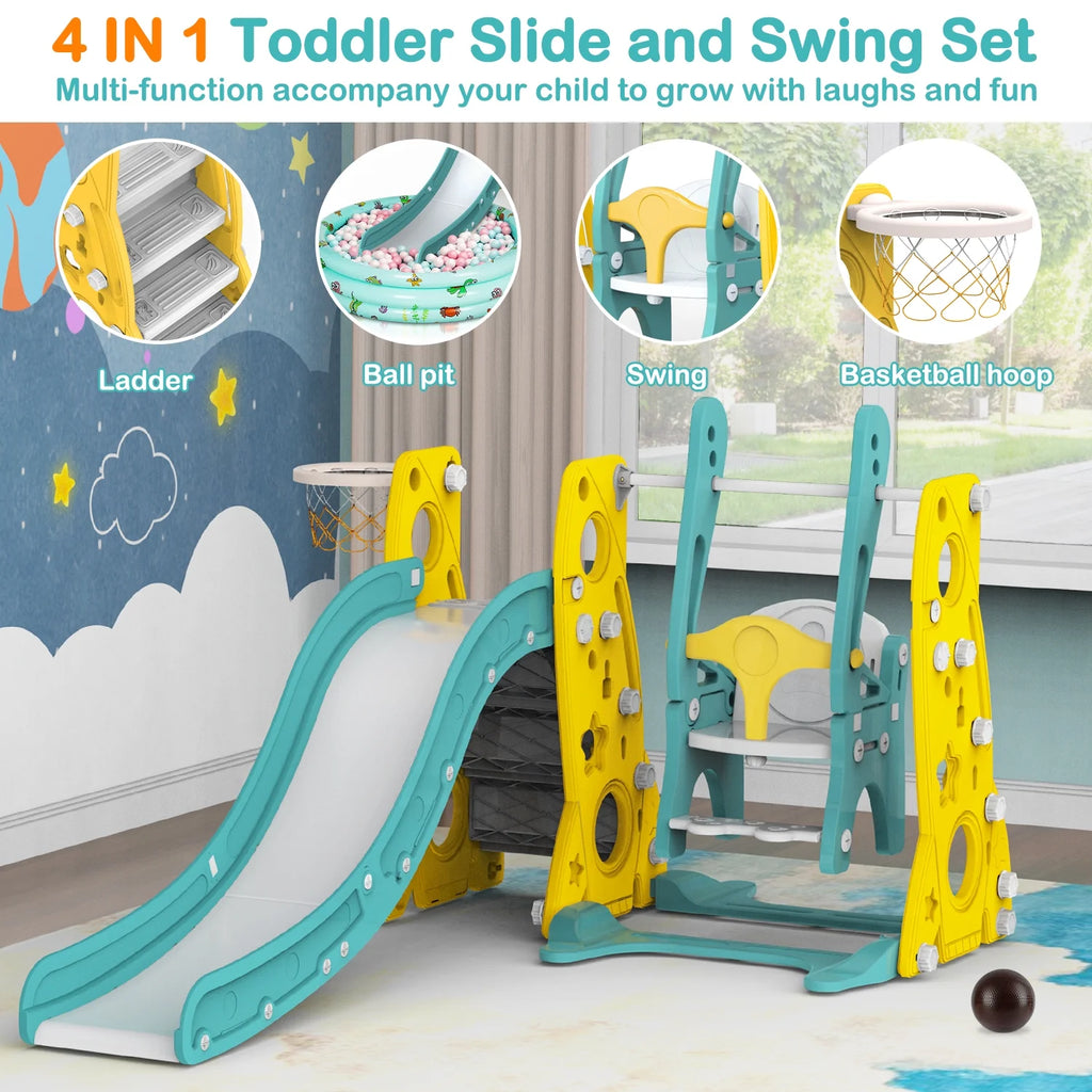 6 in 1 Toddler Slide and Swing Set with Basketball Hoop G62021