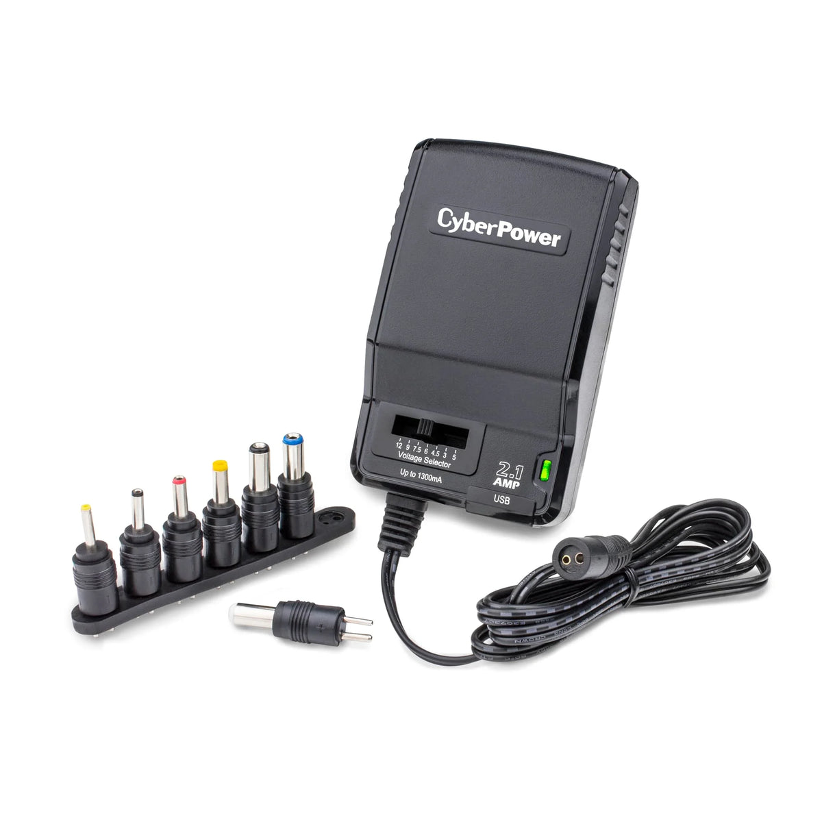 Universal Power Adapter 3 -12 Volt / 1300mA with Folding AC Plug and 2.1 Amp USB Charge Port B6518