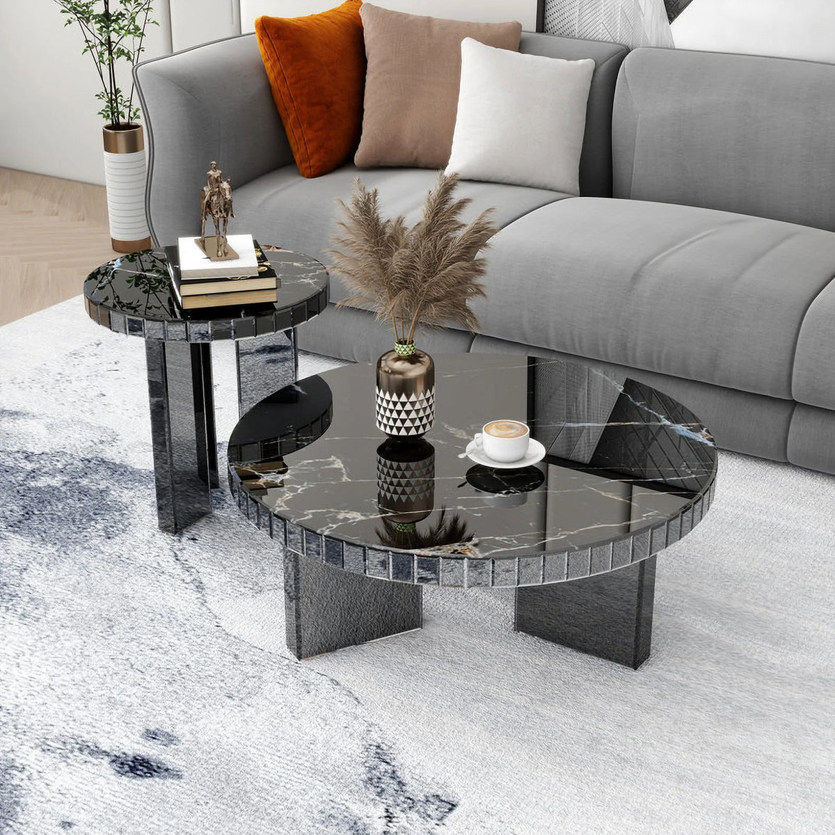 Grey Round Marble Textured Coffee Table R616