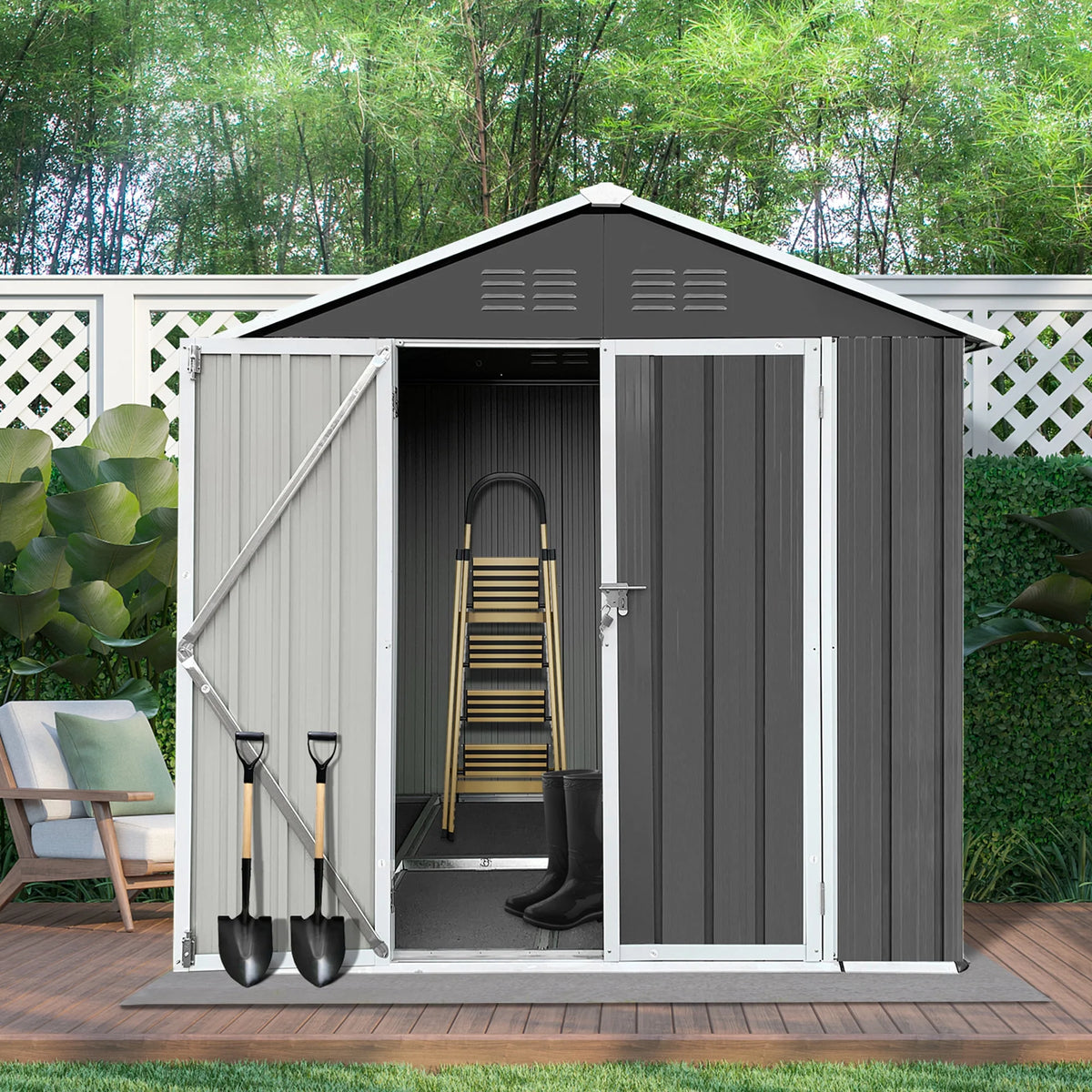 6' x 4' Galvanized Steel Outdoor Storage Shed with Lockable Doors Q9689