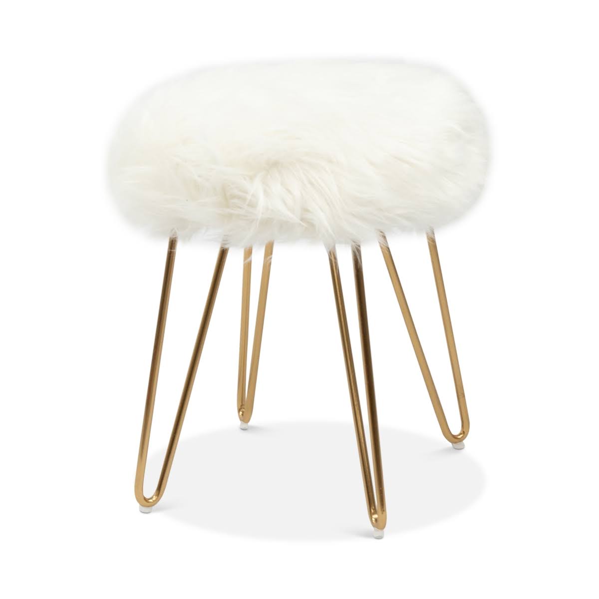 White Faux Fur Accent Stool U9996