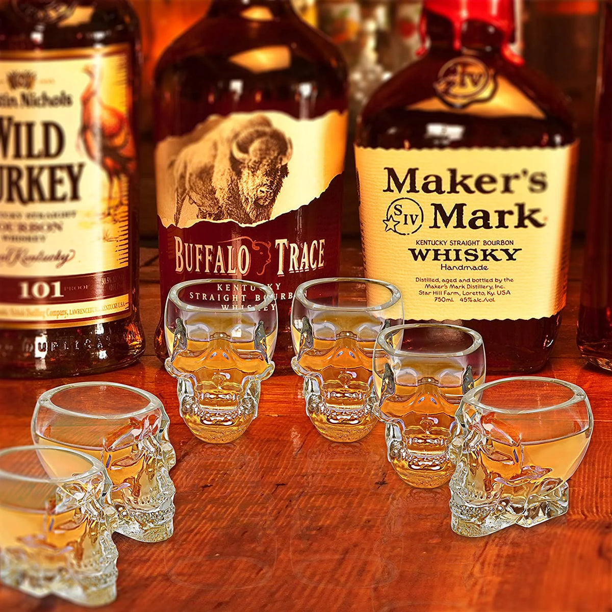 2.8 oz Set-of-6 Skull Shaped Clear Shot Glass O557