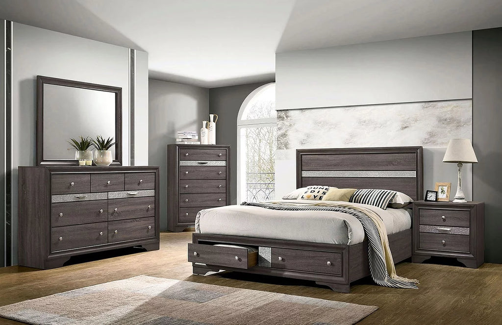 Gray King Size Solid Wood Bedroom Furniture 4pc Set V860593