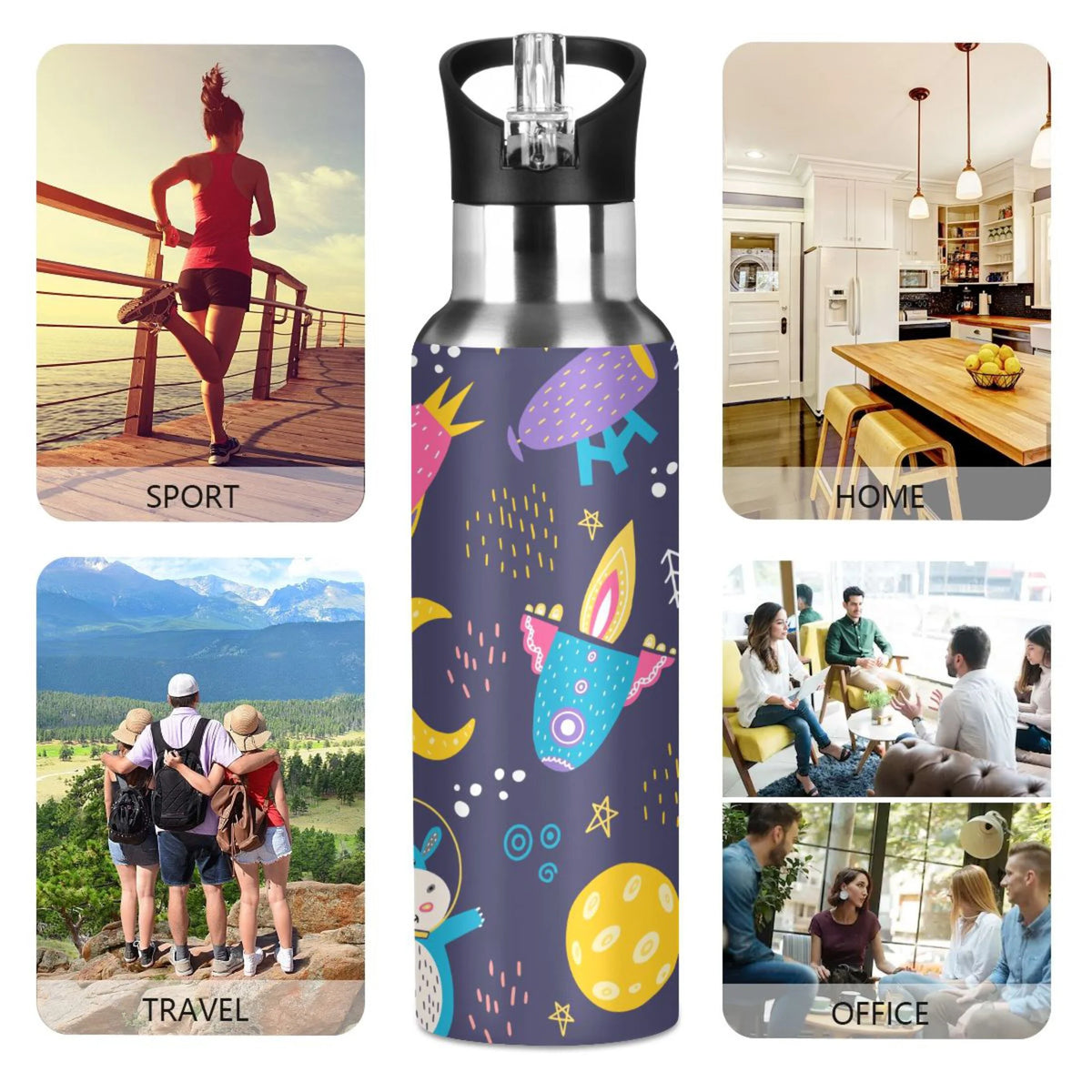 Stainless Steel Insulated Thermos Vacuum Flask Water Bottle with Straw Lid G506231