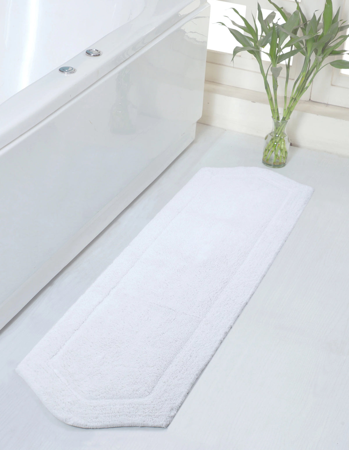 100% Cotton Tufted Non-Slip Machine Washable Bath Rug, 22"x60" White B87353