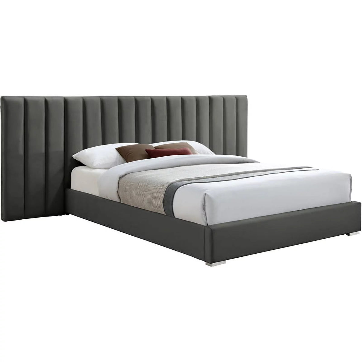 Gray Velvet Queen Bed with Chrome Metal Legs E359166