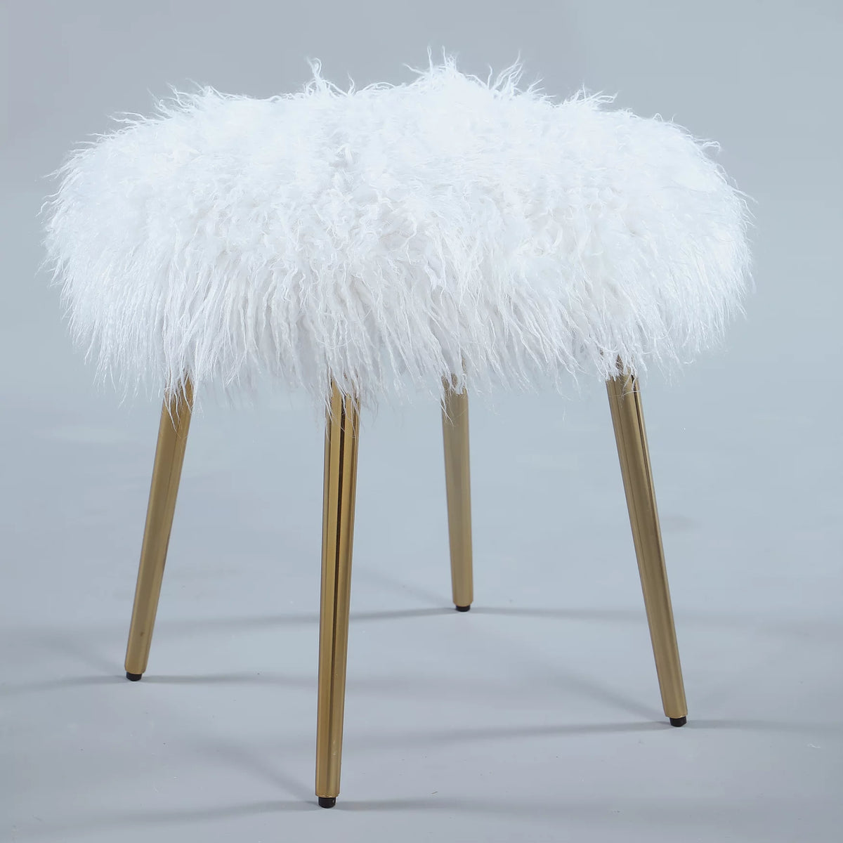 White Faux Fur Accent Ottoman H47240