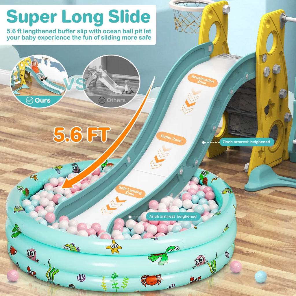 6 in 1 Toddler Slide and Swing Set with Basketball Hoop G62021