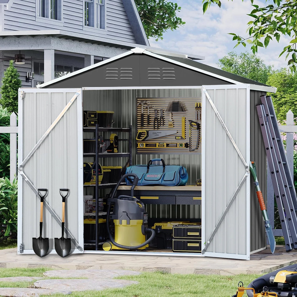 6' x 4' Galvanized Steel Outdoor Storage Shed with Lockable Doors Q9689