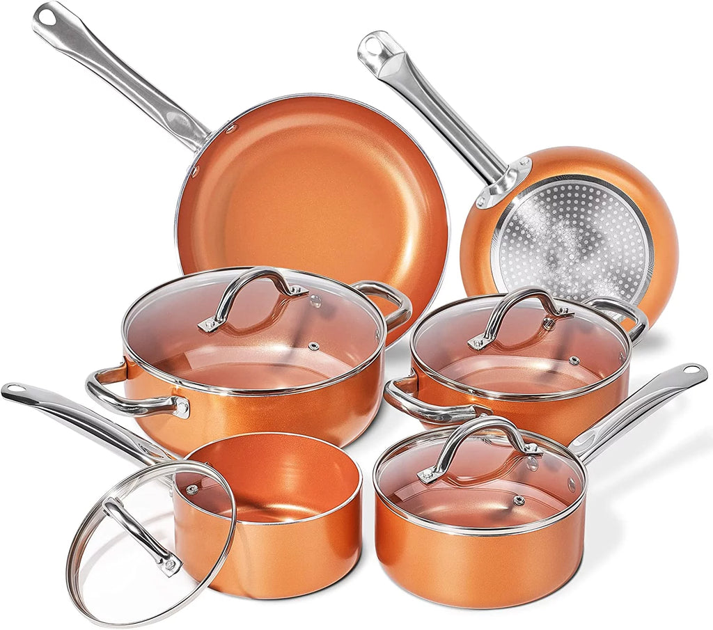 10 Piece Nonstick Ceramic Cookware Set with Stainless Steel Handles H28548