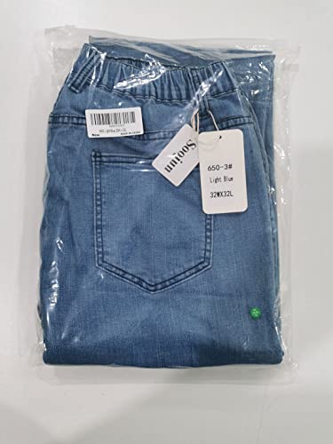 Mens Elastic Waist Jeans Relaxed Fit with Zipper and Button X83679