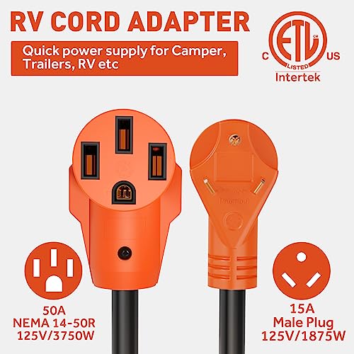 30 Amp RV Generator Adapter Cord 4 Prong NEMA L14-30P to TT-30R STW 10/3 Power Cord (18 Inch) G18560