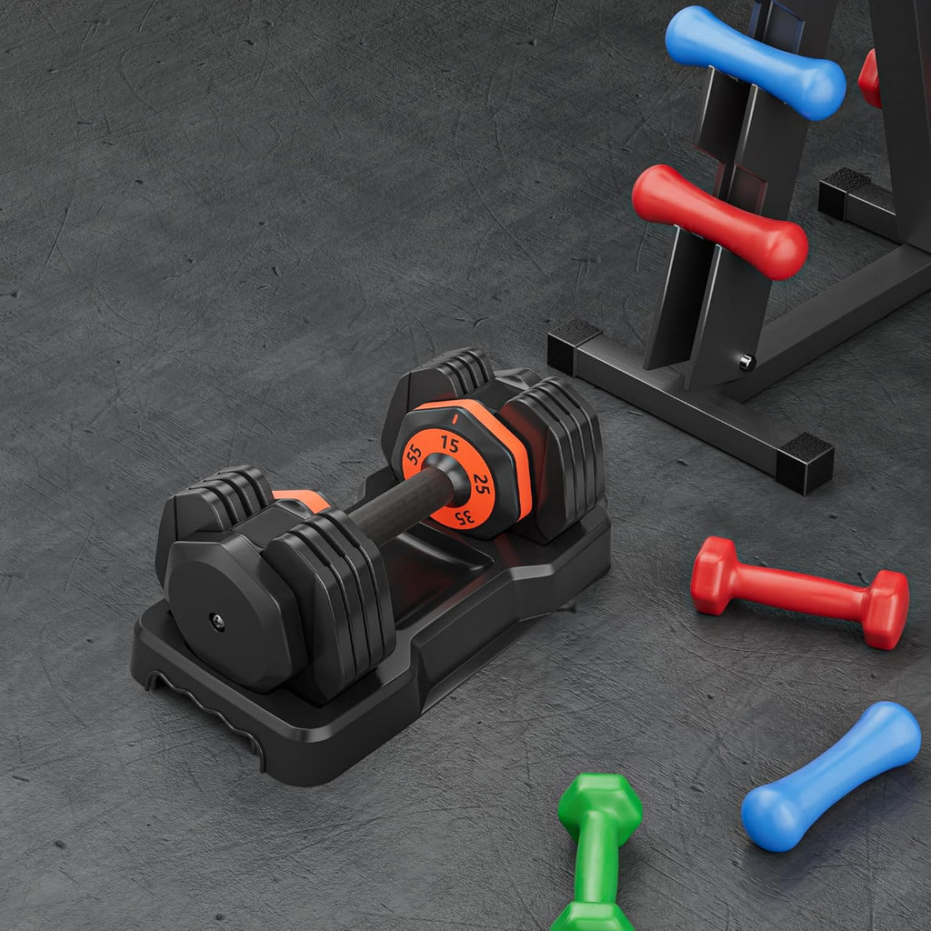 55LB 5 in 1 Single Adjustable Dumbbell with Anti-Slip Metal Handle, Black R176