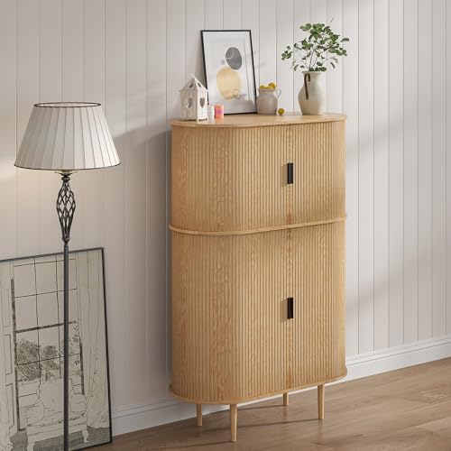 Black Fluted Panel 2 Doors Storage Cabinet V14520