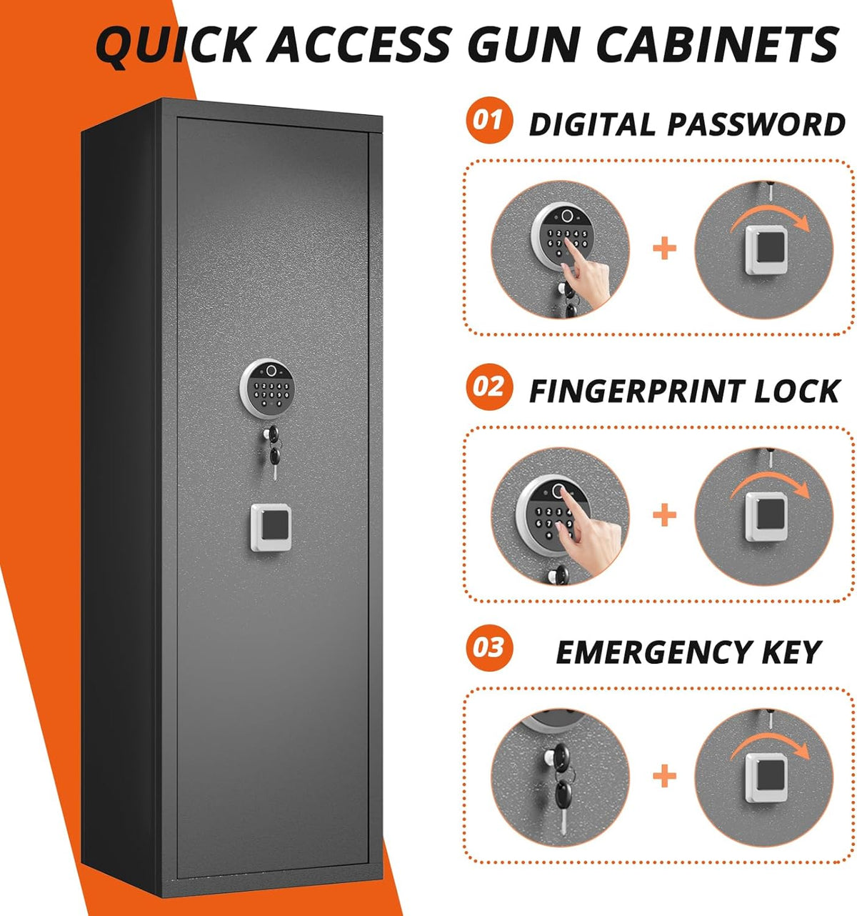 Biometric Fingerprint Fireproof Gun Safe with Ammunition Storage Rack and Led Light Y95677