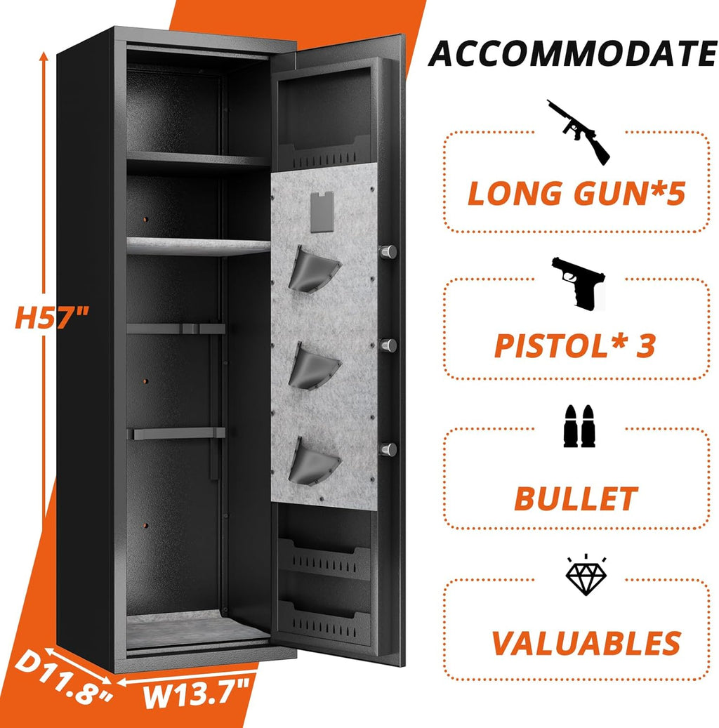 Biometric Fingerprint Fireproof Gun Safe with Ammunition Storage Rack and Led Light Y95677