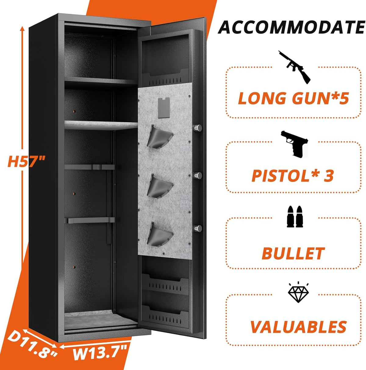 Biometric Fingerprint Fireproof Gun Safe with Ammunition Storage Rack and Led Light Y95677