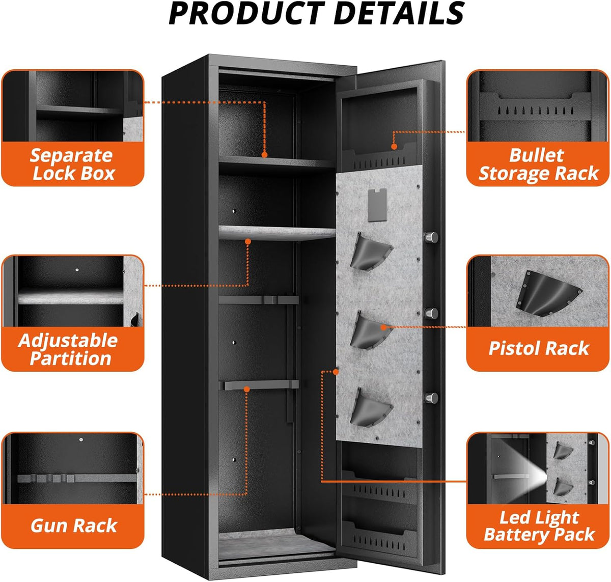 Biometric Fingerprint Fireproof Gun Safe with Ammunition Storage Rack and Led Light Y95677