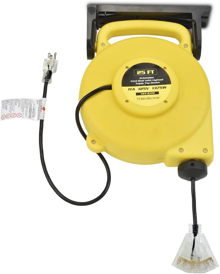 25 Ft Retractable Extension Cord Reel with 3 Electrical Outlets A506851