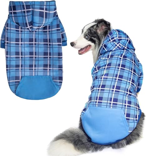 Plaid Dog Hoodie with Leash Hole, Beige Medium O6428