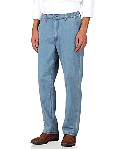 Mens Elastic Waist Jeans Relaxed Fit with Zipper and Button X83679