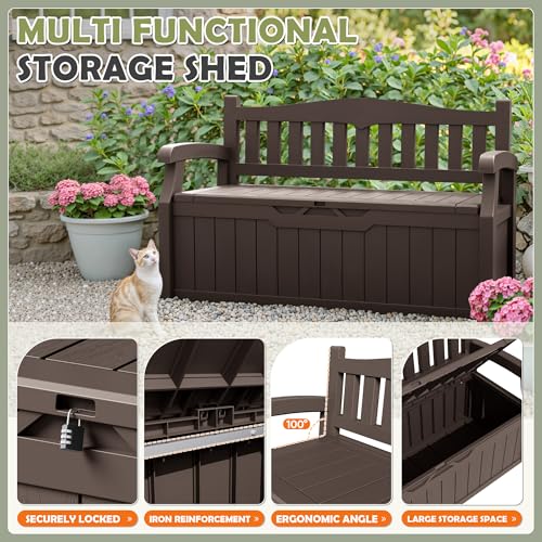 75 Gallon Outdoor Storage Benches Lockable Deck Box Waterproof UV Resistant Grey I2435