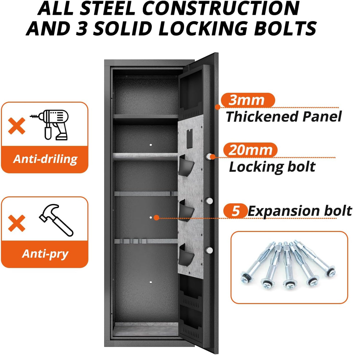 Biometric Fingerprint Fireproof Gun Safe with Ammunition Storage Rack and Led Light Y95677