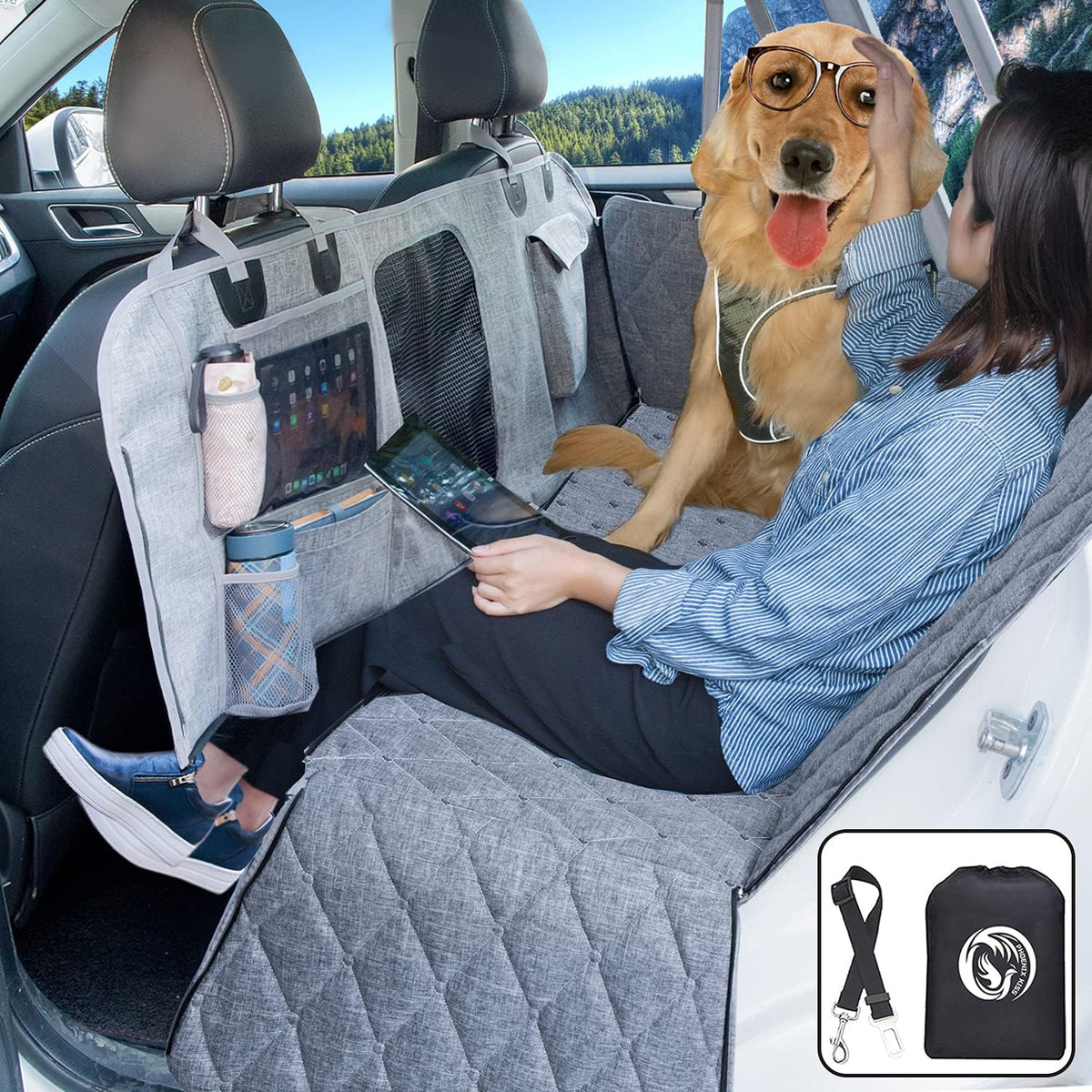 Dog Car Hammock with Mesh Window and Pockets H59940