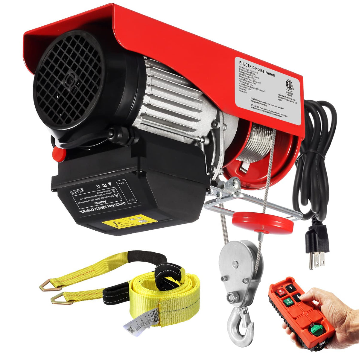 1100lbs Automatic Lift Electric Cable Hoist with Wireless Remote Control J7221