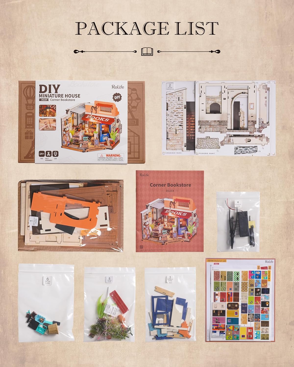 DIY Miniature House Kit 1:20 Scale Bookstore with LED Lights G736